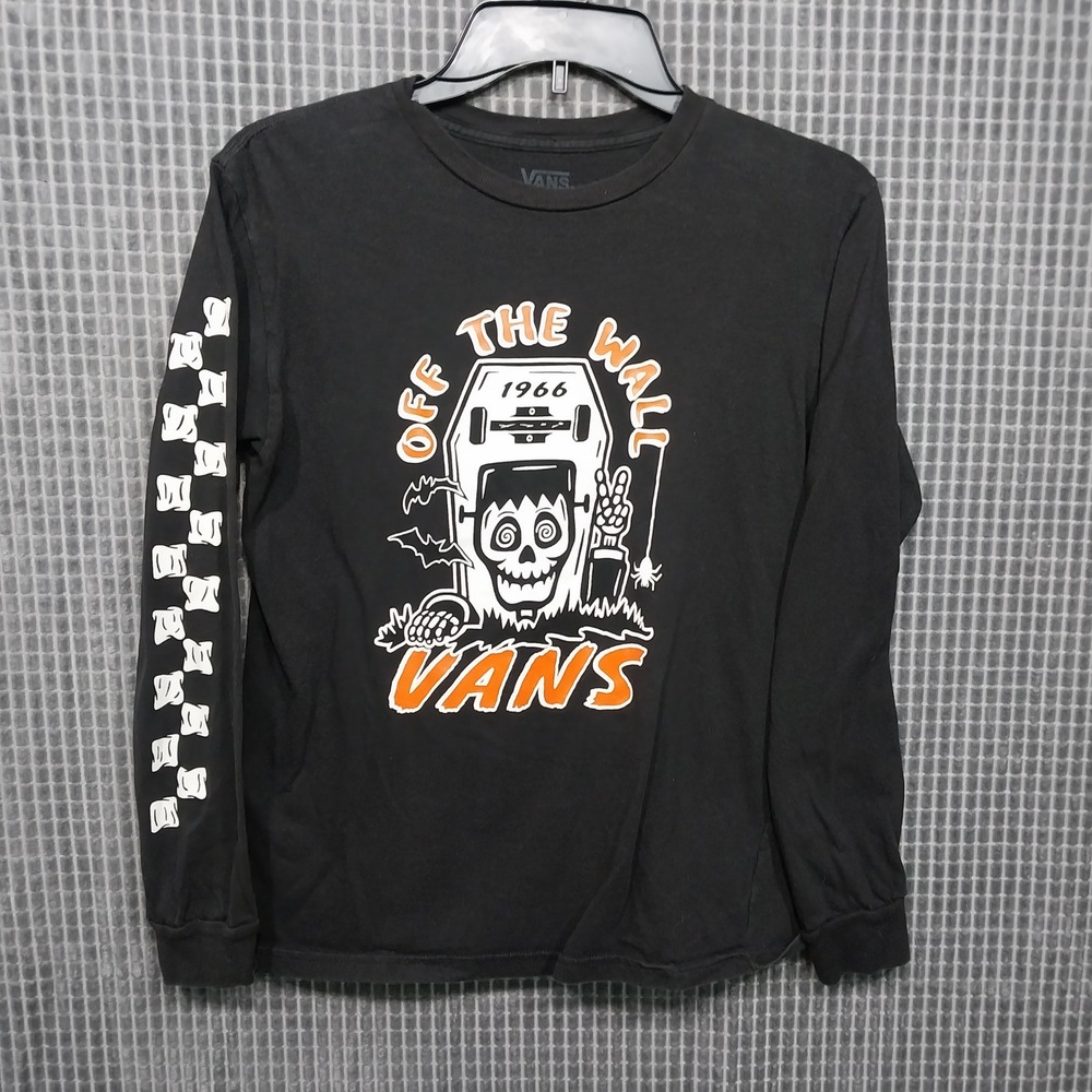 Vans Long Sleeve Graphic Tee Kids Frankenstein Coffin L (12-14) Black